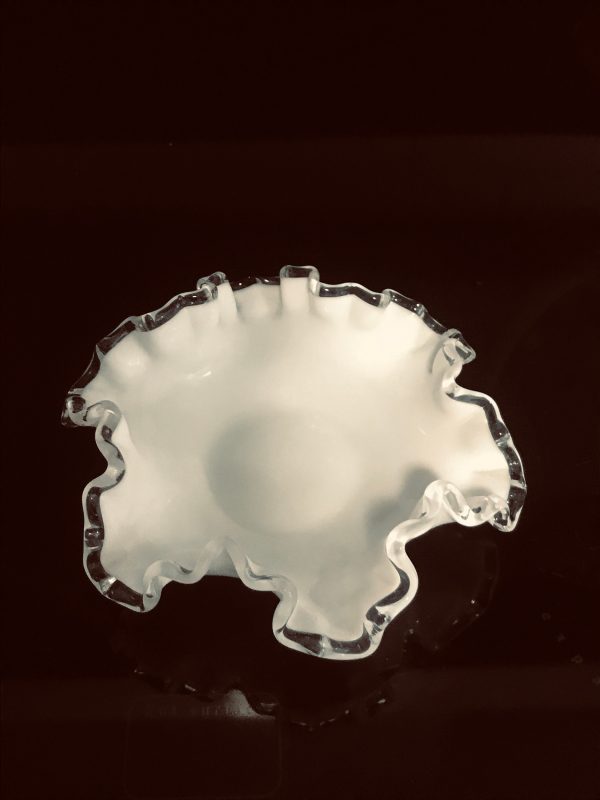 Fenton 1950's glass ruffle rim bonbon bowl trinket display dish Silvercrest collectible 6" across