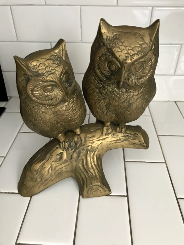 Large Mid Century Modern Hollow Brass Large Owls on Branches Figurine Retro Modern collectible retro  Home decor