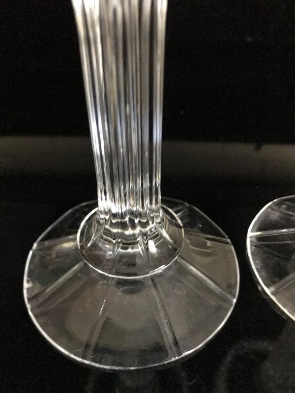 Mid Century Modern Ribbed crystal candlestick holders elegant cut crystal collectible display Pillar candlesticks Mod Retro Atomic