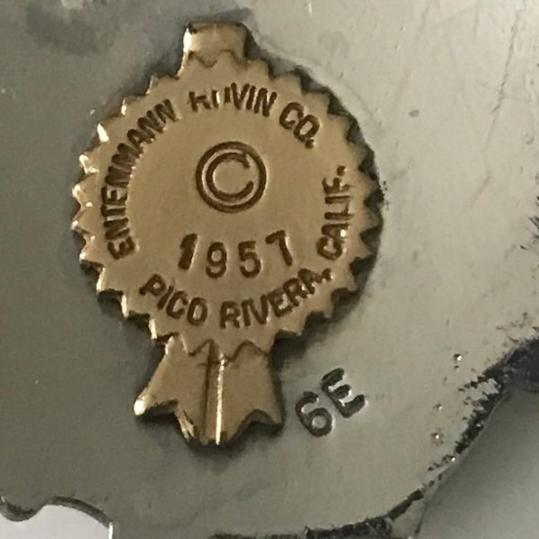 RARE Obsolete Dekalb County Police enameled center marked 1957 Pico Rivera, Calif. on back Large Eagle top Heavy screw back