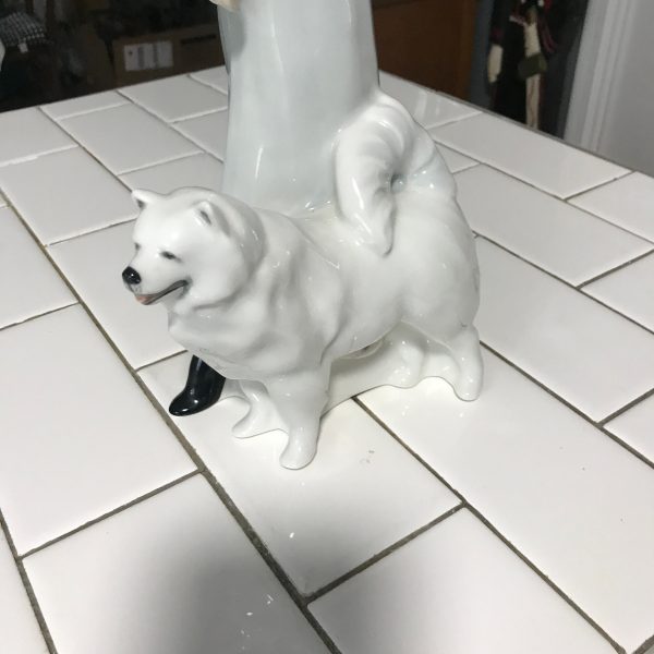 Royal Doulton Winters Walk HN 3052 Retired Fine bone china collectible display Figurine Samoyed dog with woman in light blue winter coat