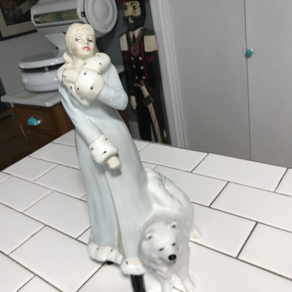Royal Doulton Winters Walk HN 3052 Retired Fine bone china collectible display Figurine Samoyed dog with woman in light blue winter coat