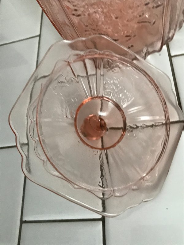 Stunning pink depression glass biscut jar collectible kitchen decor cookies treats storage jar