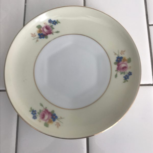 Vintage 1950's TK Thun Dinnerware 50pcs Czechoslovakia yellow rims cabbage rose flowers beautiful coloring and design hex shaped cups