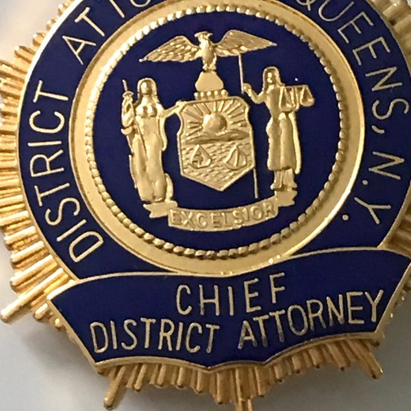Vintage Badge Chief District Attorney District Attorney Queens, N.Y. Gold with blue enamel great detail memorabilia collectible display
