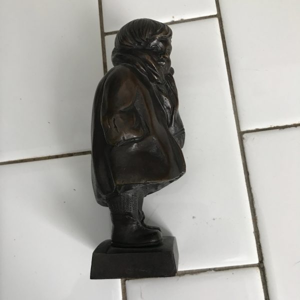 Vintage Boy in winter coat bronze figurine collectible display France 5 1/2" tall RARE piece