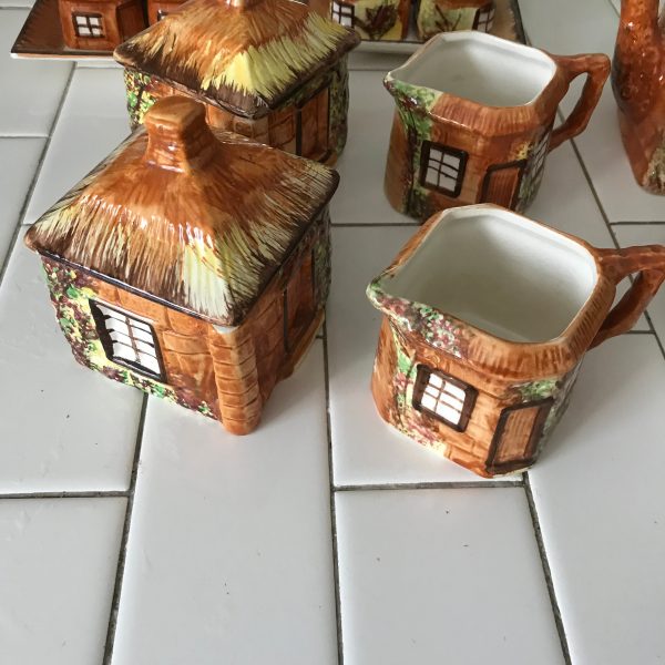 Vintage collection Cottageware Kensington England Teapotsx3 cream sugarx2 egg cupsx8 covered butter collectible kitchen display Cottage ware