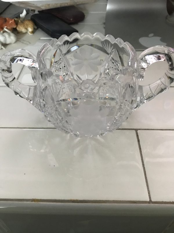 Vintage Cut Crystal Cream and Sugar Clear serving dining farmhouse collectible display glass table top display elegant serving