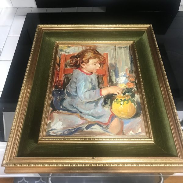 Vintage De Julio original oil on canvas double frame signed wooden gold ornate frame overall 23"x20" Image 13"x17" collectible Wall Art