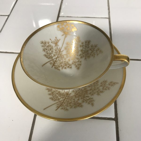 Vintage demitasse Jeager Bavaria Germany Gold on Ivory Queen Anne's Lace
