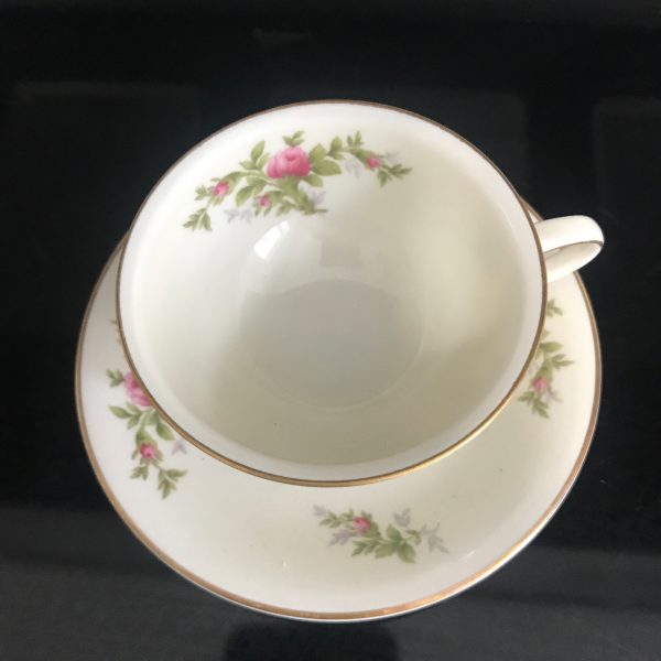 Vintage demitasse Rosenthal Cabbage rose Gold trimmed on Ivory detailed leaves and pink roses farmhouse collectible display