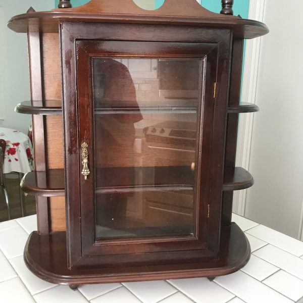 Vintage display cabinet wall hanging or counter top glass front door trinkets collectible farmhouse cottage curio cabinet large size