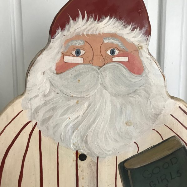 Vintage Folk Art Wooden hand painted Santa Clause in Night shirt display figurine statue