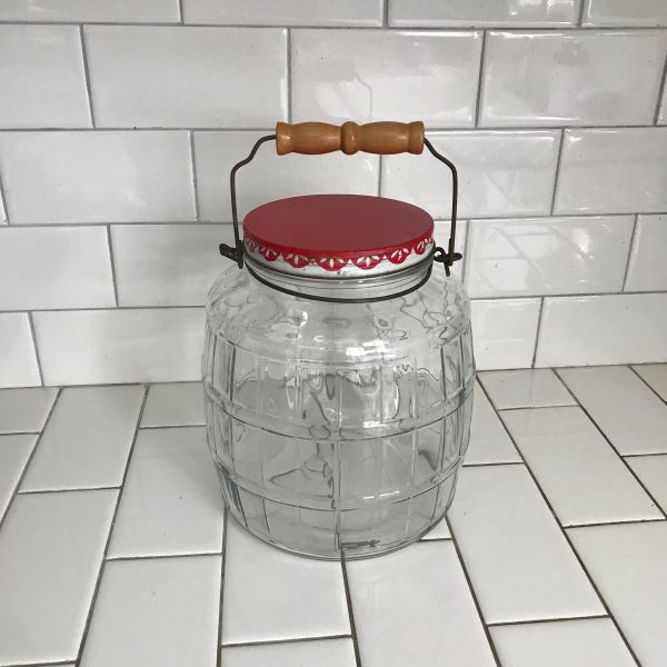Vintage Glass Kitchen Storage Jar Bottle Canister Drugstore pickle jar collectible farmhouse display marbles buttons dog treats display jar