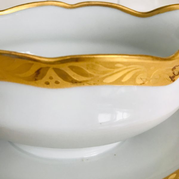 Vintage Gravy Boat Bavaria white with gold trim ornate collectible display elegant dining