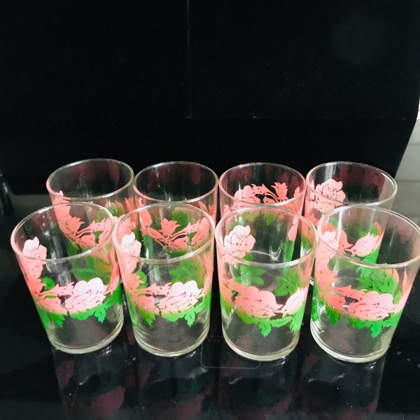 Vintage Juice glasses 8 retro kitchen Pink and Green mod iced tea collectible display water glasses farmhouse retro home