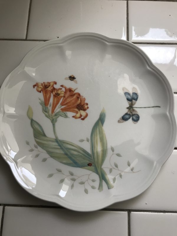 Vintage Lenox Plates Pair Butterfly Meadow Dragonfly Luncheon or salad scalloped edges beautifulf floral collectible display