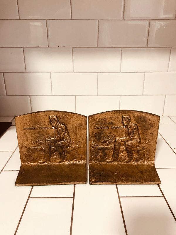 Vintage Metal Abraham Lincoln Bookends collectible display book shelf office living room