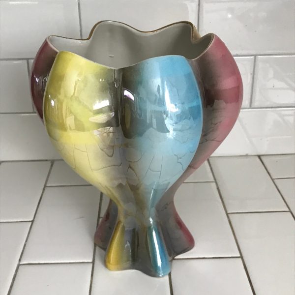 Vintage Mid Century Balloon shape Multi colored retro mod vase pink yellow blue Lusterware finish RARE find collectible display Italy