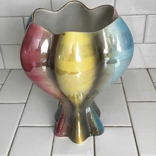 Vintage Mid Century Balloon shape Multi colored retro mod vase pink yellow blue Lusterware finish RARE find collectible display Italy