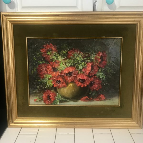 Vintage Oil on Board Italy Mid Century BEAUTIFUL Still life Italy double frame olive velvet Collectible wall decor Known artist MADIZ