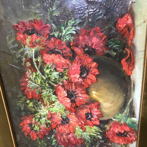 Vintage Oil on Board Italy Mid Century BEAUTIFUL Still life Italy double frame olive velvet Collectible wall decor Known artist MADIZ