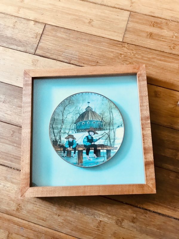 Vintage P Buckley Moss Plate #3178 "Summer" Framed under glass Hand Signed and Dated collectible wall decor Light Aqua matting 1989