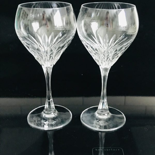 Vintage Pair of Wine Glasses Cut Crystal with Raised S with Crown collectible beautiful ring