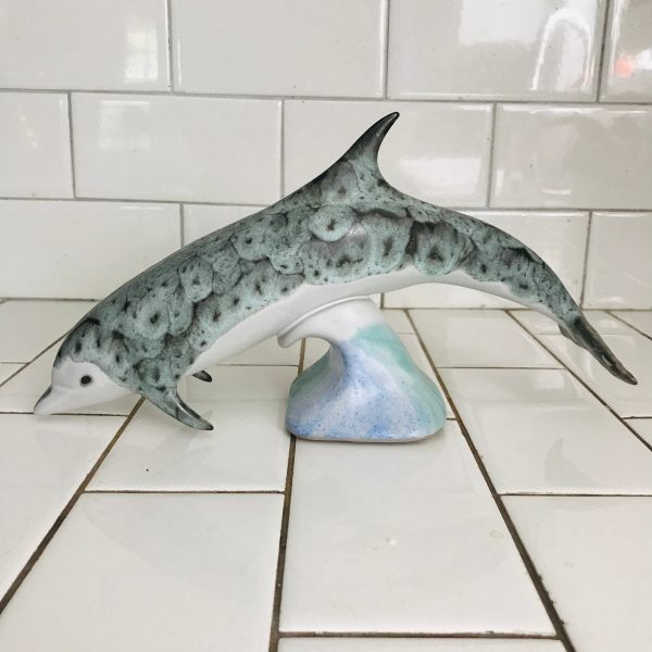 Vintage POD of Edgecomb Maine Pottery Dolphin 11" long collectible display nautical decor