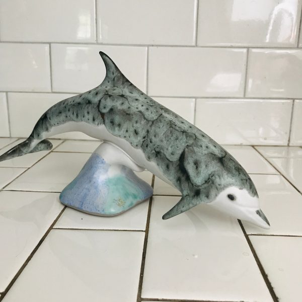 Vintage POD of Edgecomb Maine Pottery Dolphin 11" long collectible display nautical decor