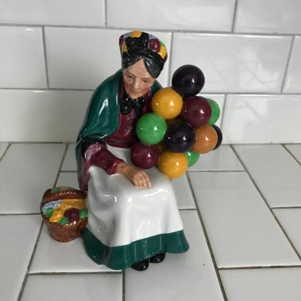 Vintage Retired ROYAL DOULTON Figurine The Old Balloon Seller  Woman H.N. 1315 collectible display fine bone china England
