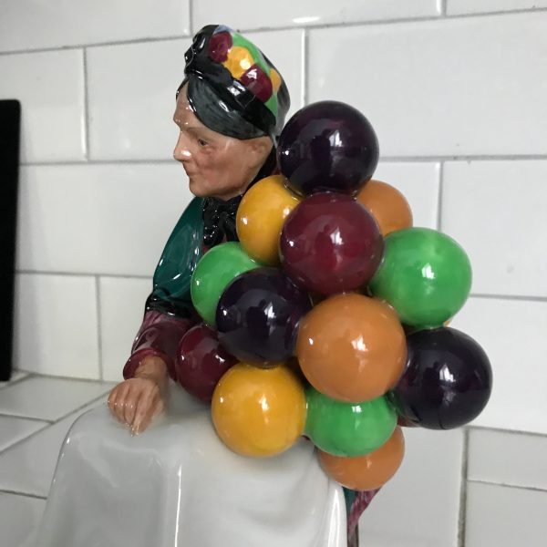 Vintage Retired ROYAL DOULTON Figurine The Old Balloon Seller  Woman H.N. 1315 collectible display fine bone china England