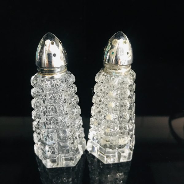 Vintage Salt and Pepper Shakers Cut crystal Mid century collectible fine dining elegant cut crystal silverplate tops