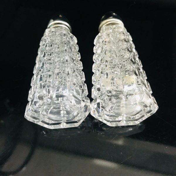 Vintage Salt and Pepper Shakers Cut crystal Mid century collectible fine dining elegant cut crystal silverplate tops