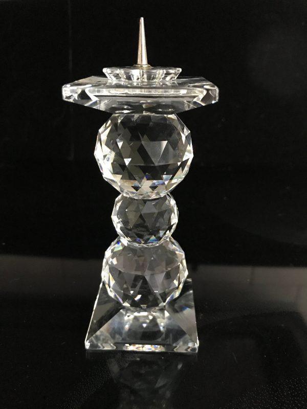 Vintage Swarovski crystal candlestick holder elegant cut crystal paneled golf ball style edges collectible display taper holder