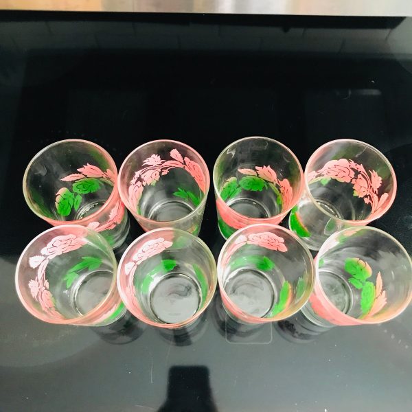 Vintage Tumblers 8 retro kitchen Pink and Green mod iced tea collectible display water glasses farmhouse retro home
