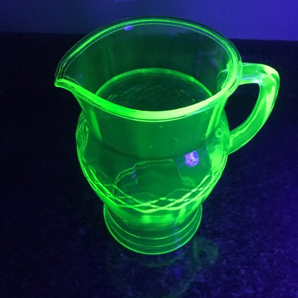 Vintage Uranium glass pitcher collectible depression glass glows green farmhouse display