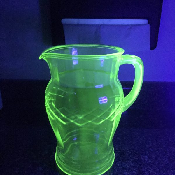 Vintage Uranium glass pitcher collectible depression glass glows green farmhouse display